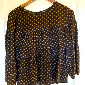 Madewell black with honey hearts blouse